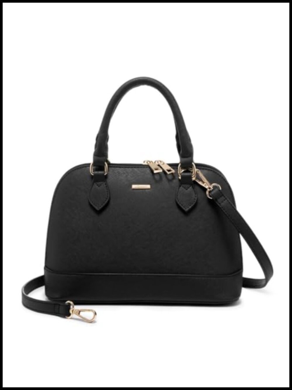 Vegan Leather Satchel Crossbody Dome Handbag Double Zip